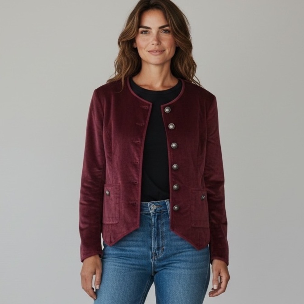Free People Garnet Grotto Velvet Jacket Wine Burgundy Women M Romantic Goth Boho